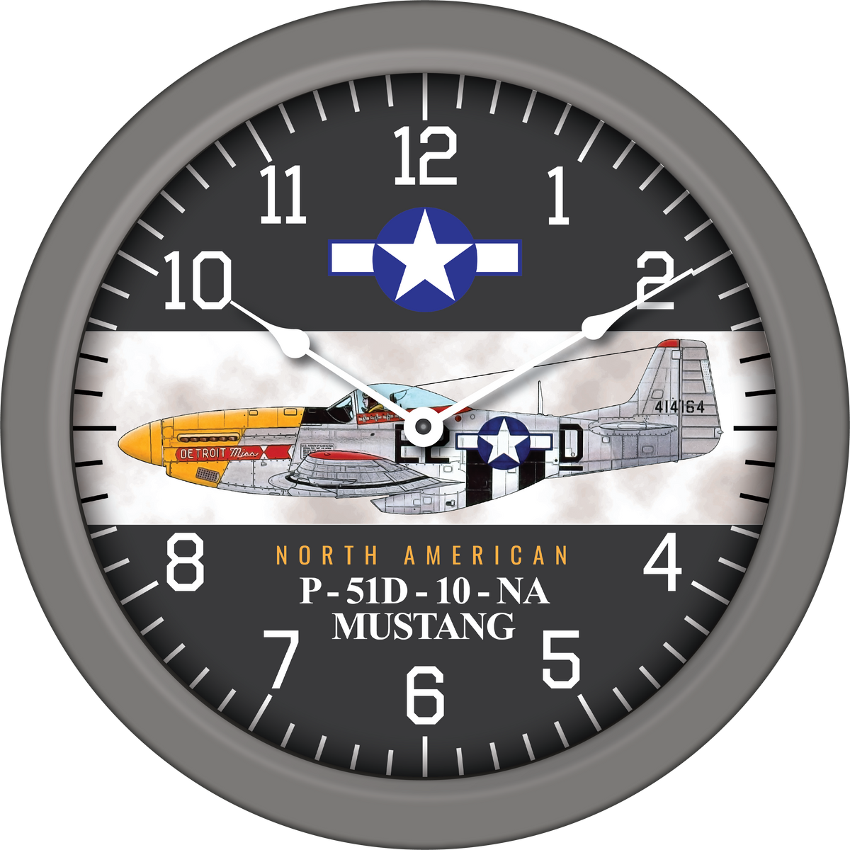 14" WWII Aircraft Wall Clock - Mustang P-51D-10-NA