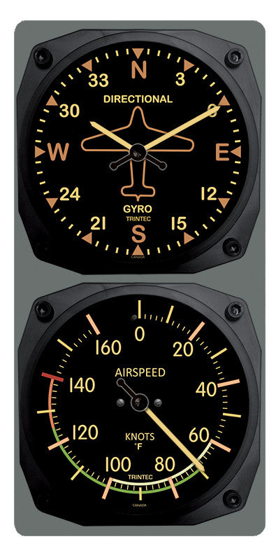 Vintage Directional Gyro/Airspeed Clock & Thermometer Set (°F or °C) - Trintec Industries Inc.