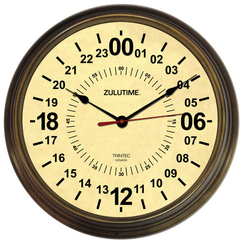 14" ZULUTIME™ Antique Brass 24-Hour Clock - Trintec Industries Inc.