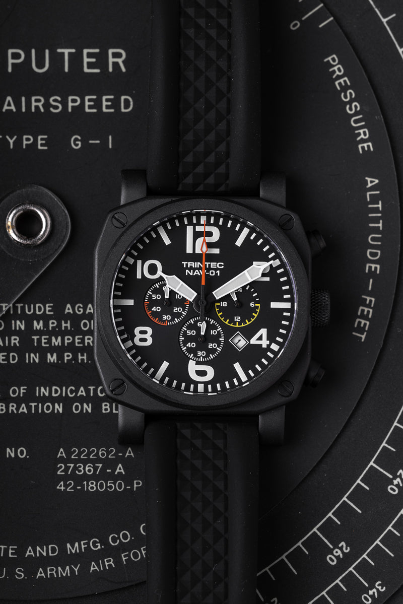 NAV-01 Chronograph Professional Pilot Watch - Black – Trintec