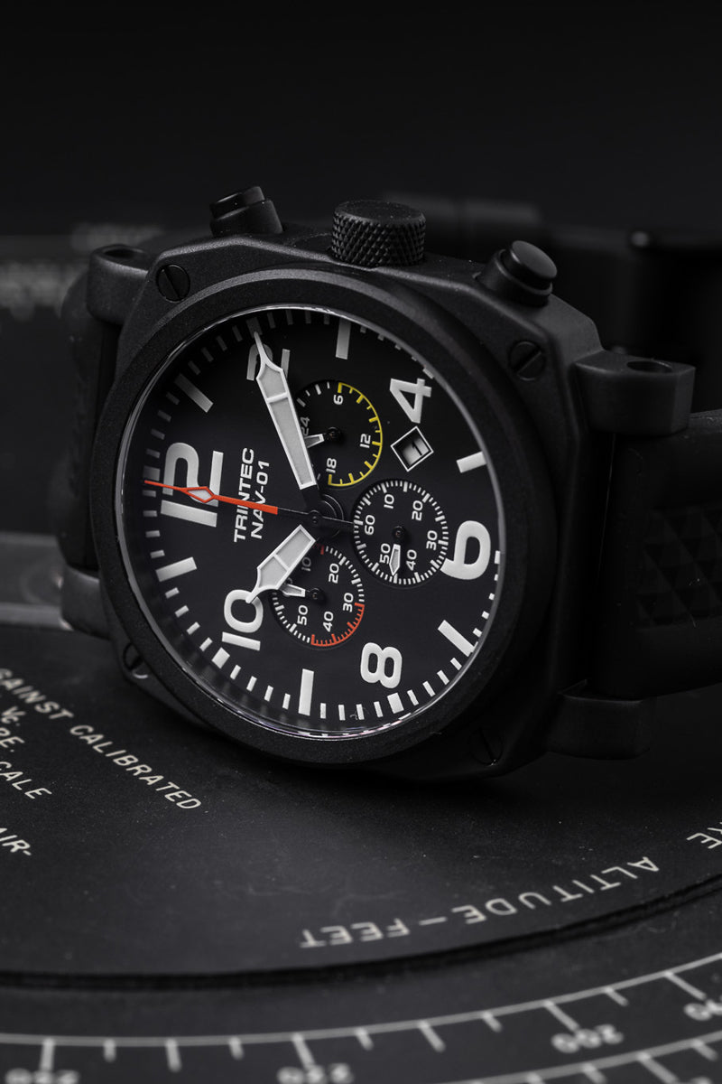 NAV-01 Chronograph Professional Pilot Watch - Black – Trintec