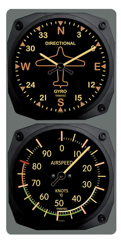 Vintage Directional Gyro/Airspeed Clock & Thermometer Set (°F or °C) - Trintec Industries Inc.