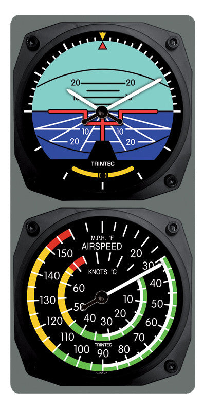 Classic Artificial Horizon/Airspeed Clock & Thermometer Set - Trintec Industries Inc.