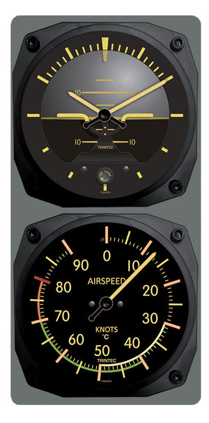 Vintage Artificial Horizon /Airspeed Clock & Thermometer Set (°F or °C) - Trintec Industries Inc.