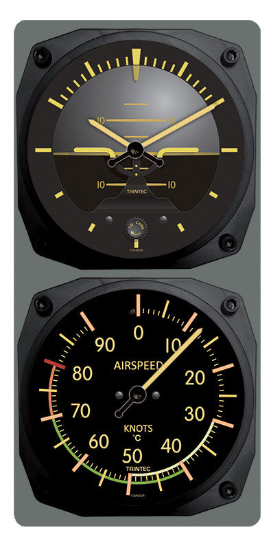 Vintage Artificial Horizon /Airspeed Clock & Thermometer Set (°F or °C) - Trintec Industries Inc.